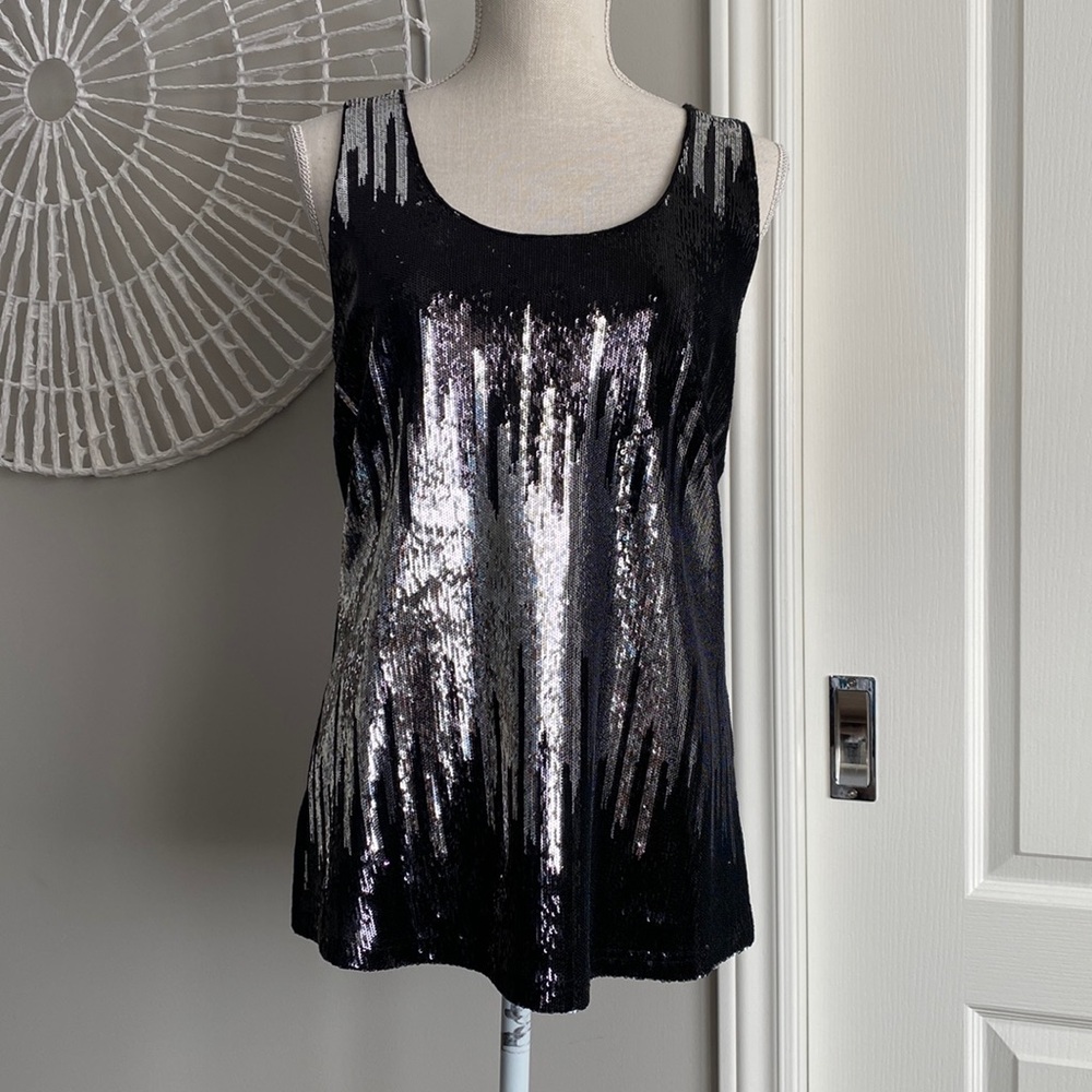 Suzy Shier - Black & Silver Sequin Tank Top